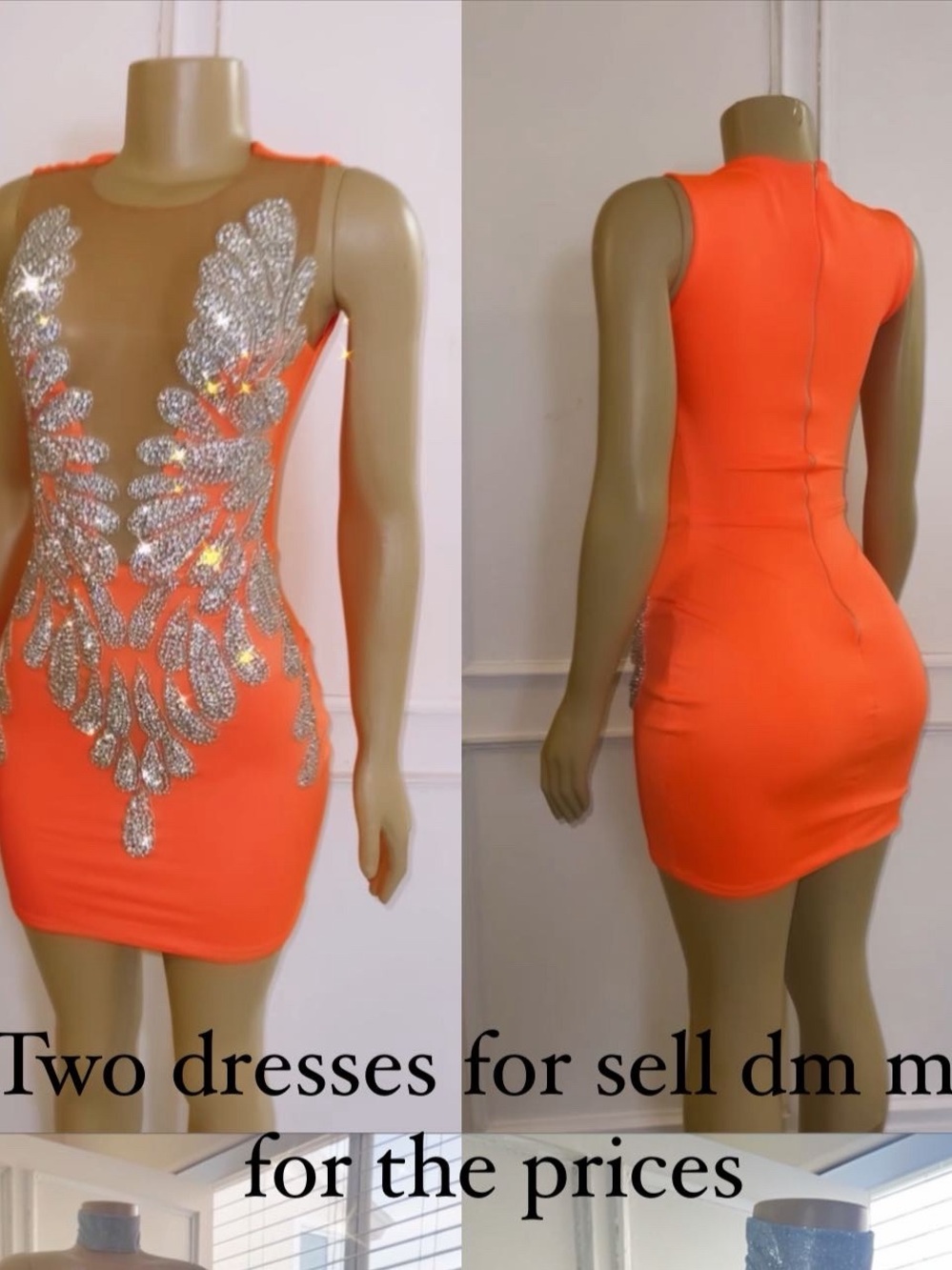 Silver Applique Neon Orange Bodycon Mini Dress